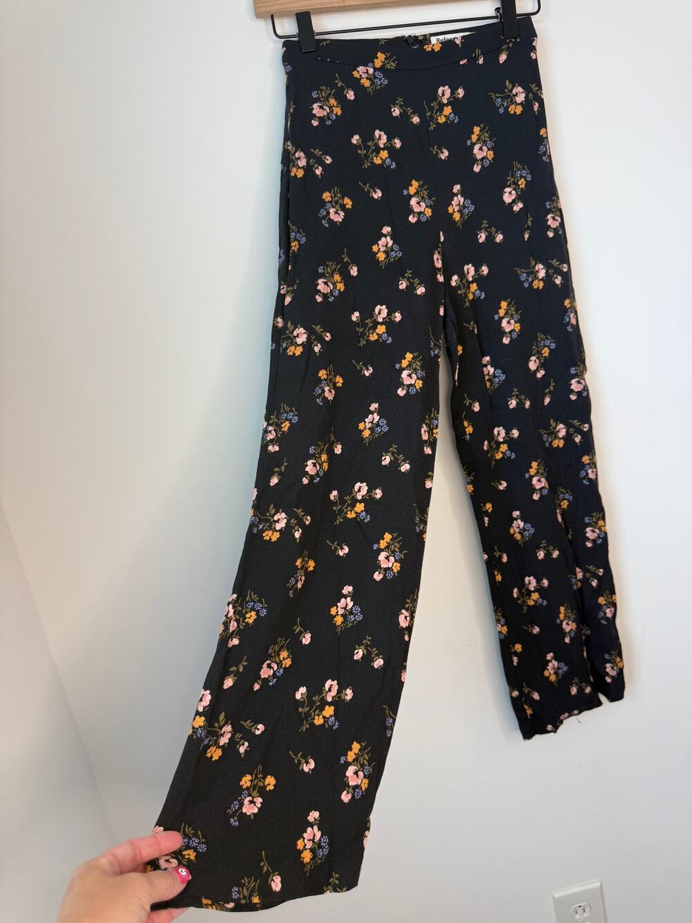 Reformation Floral Wide Leg Crop Pants Black High Rise